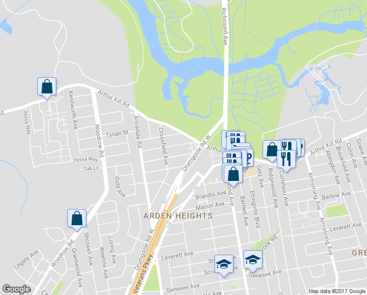 map of restaurants, bars, coffee shops, grocery stores, and more near 28 Ladd Avenue in Staten Island