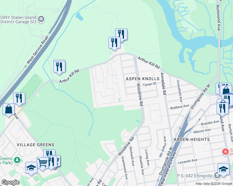 map of restaurants, bars, coffee shops, grocery stores, and more near 256 Jamie Lane in Staten Island