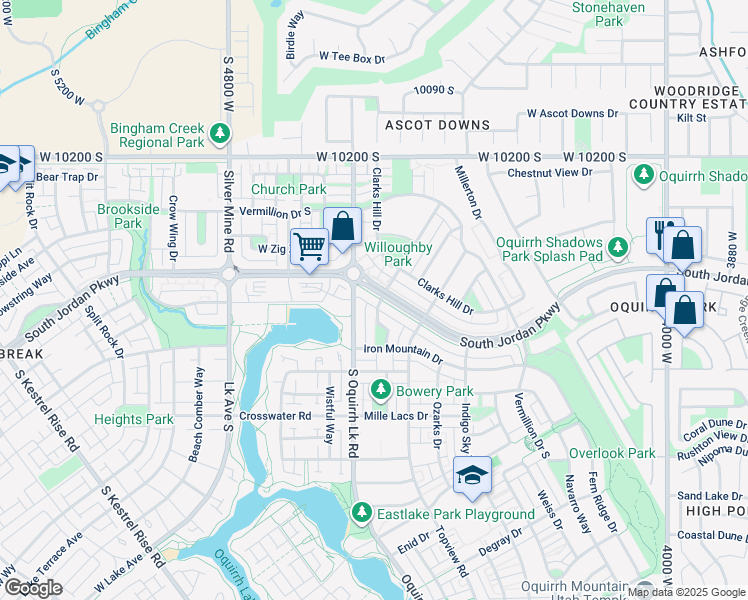 map of restaurants, bars, coffee shops, grocery stores, and more near 4523 South Jordan Parkway West in South Jordan