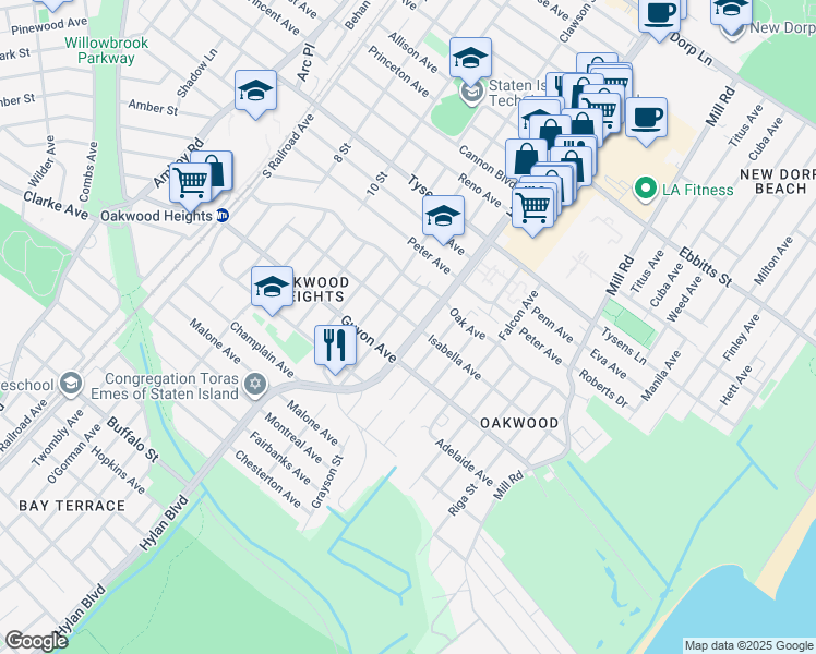 map of restaurants, bars, coffee shops, grocery stores, and more near 300 Isabella Avenue in Staten Island