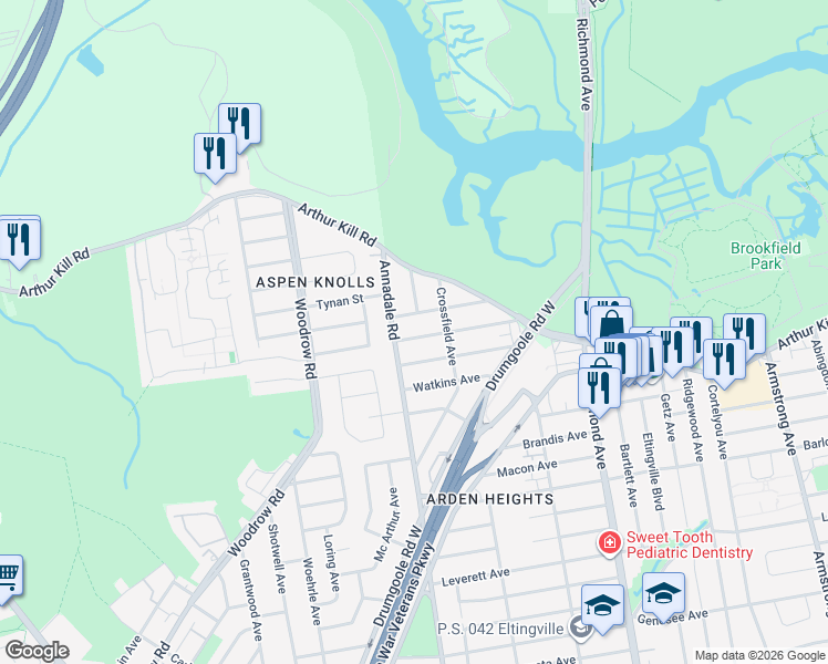 map of restaurants, bars, coffee shops, grocery stores, and more near 107 Ladd Avenue in Staten Island
