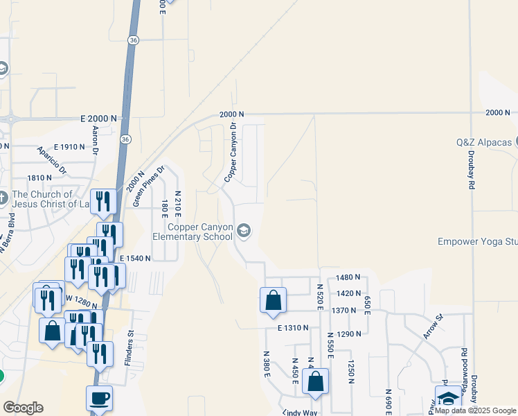 map of restaurants, bars, coffee shops, grocery stores, and more near 378 East 1720 North in Tooele