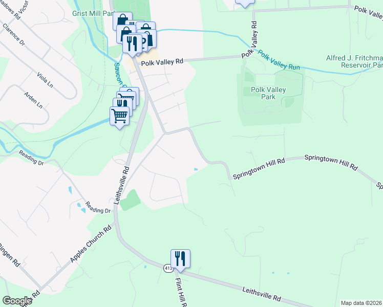 map of restaurants, bars, coffee shops, grocery stores, and more near 2020 Springtown Hill Road in Hellertown