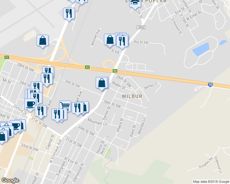 map of restaurants, bars, coffee shops, grocery stores, and more near 2436 27th Street Southwest in Allentown