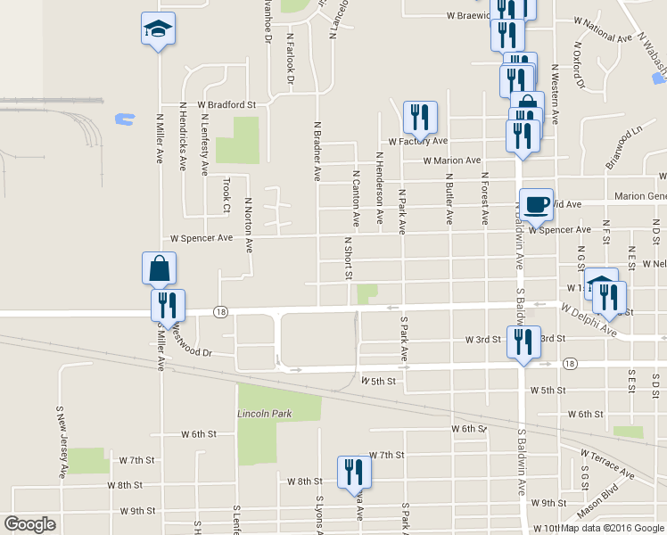 map of restaurants, bars, coffee shops, grocery stores, and more near 1823 West Nelson Street in Marion
