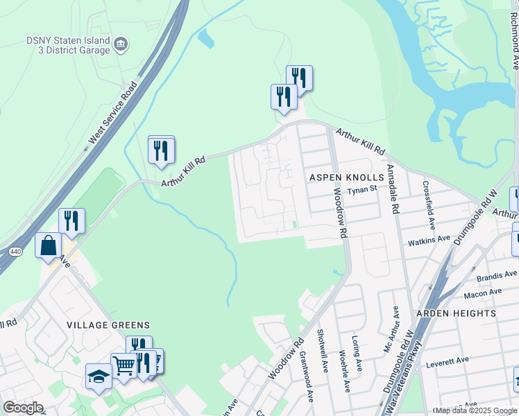 map of restaurants, bars, coffee shops, grocery stores, and more near 191 Emily Lane in Staten Island