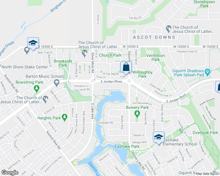 map of restaurants, bars, coffee shops, grocery stores, and more near 4679 South Jordan Parkway in South Jordan