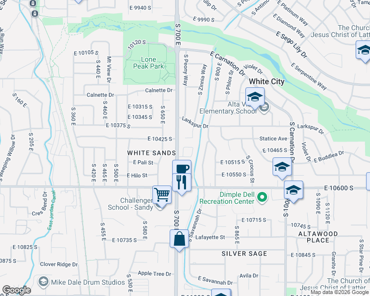 map of restaurants, bars, coffee shops, grocery stores, and more near 717 Sand Dollar Drive in Sandy