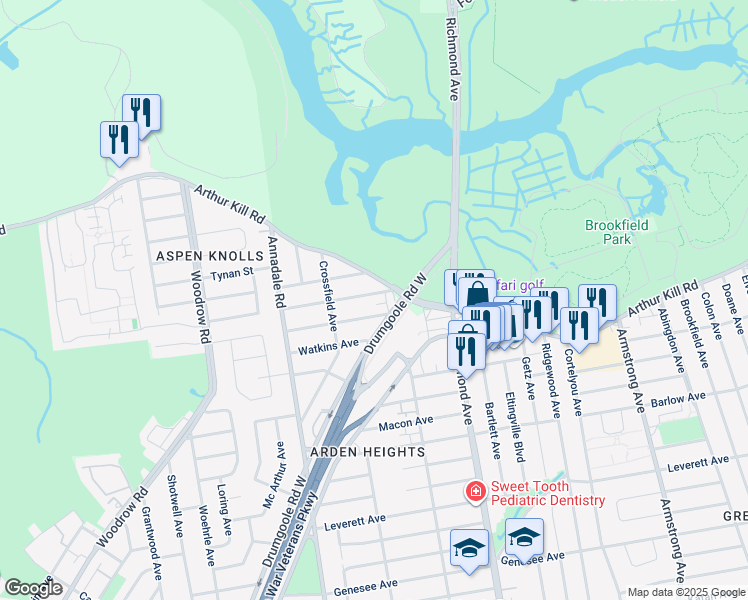 map of restaurants, bars, coffee shops, grocery stores, and more near 28 Ladd Avenue in Staten Island