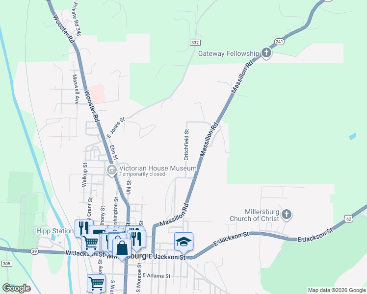 map of restaurants, bars, coffee shops, grocery stores, and more near 783 Critchfield Street in Millersburg