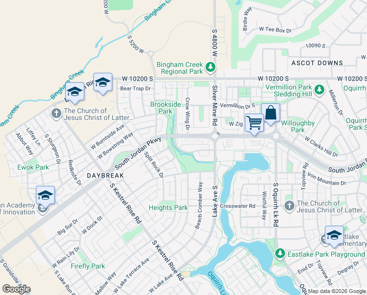 map of restaurants, bars, coffee shops, grocery stores, and more near 4908 West Fish Hook Road in South Jordan
