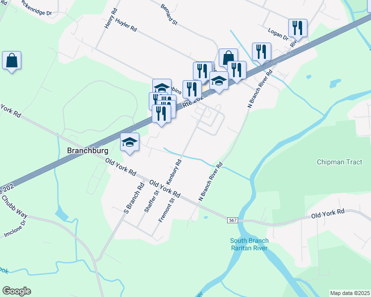 map of restaurants, bars, coffee shops, grocery stores, and more near 27 Kenbury Road in Branchburg