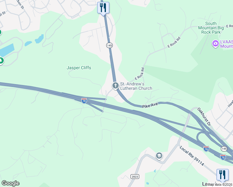 map of restaurants, bars, coffee shops, grocery stores, and more near 2568 Pike Avenue in Coopersburg