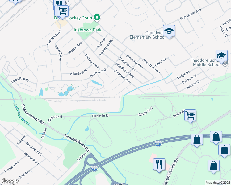 map of restaurants, bars, coffee shops, grocery stores, and more near 25 Locust Avenue in Piscataway