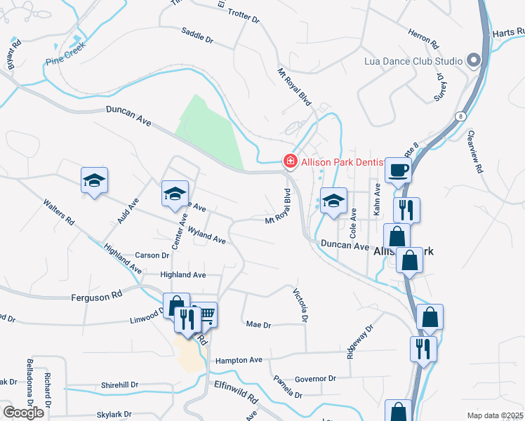 map of restaurants, bars, coffee shops, grocery stores, and more near 3979 Parkview Ln in Hampton Township