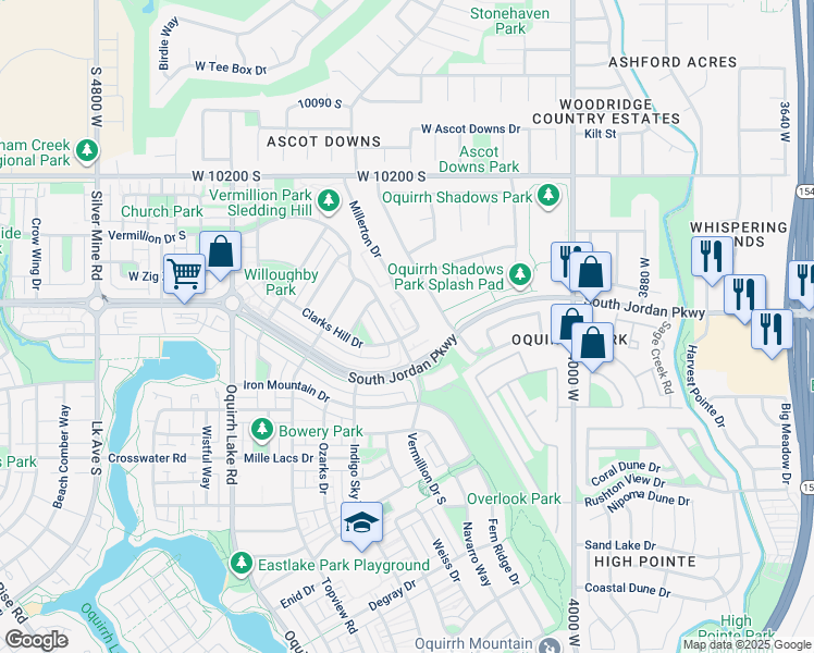 map of restaurants, bars, coffee shops, grocery stores, and more near 10436 Millerton Drive in South Jordan