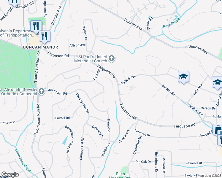 map of restaurants, bars, coffee shops, grocery stores, and more near 3929 North Monet Court in Allison Park