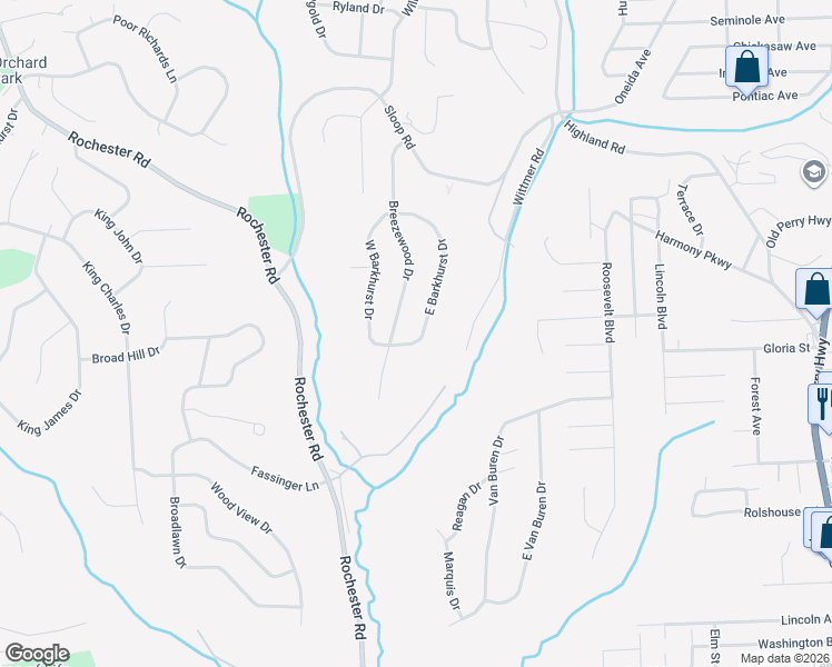 map of restaurants, bars, coffee shops, grocery stores, and more near 8576 East Barkhurst Drive in Pittsburgh