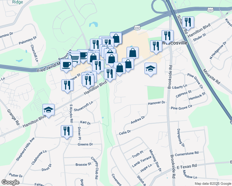 map of restaurants, bars, coffee shops, grocery stores, and more near 1004 Village Round in Allentown