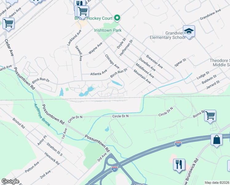 map of restaurants, bars, coffee shops, grocery stores, and more near 184 Bexley Lane in Piscataway