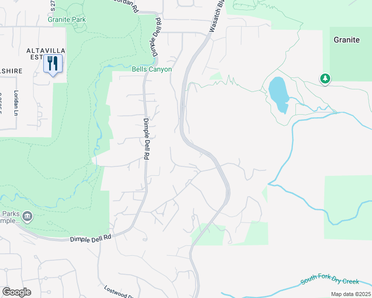 map of restaurants, bars, coffee shops, grocery stores, and more near 10432 Wasatch Boulevard in Sandy