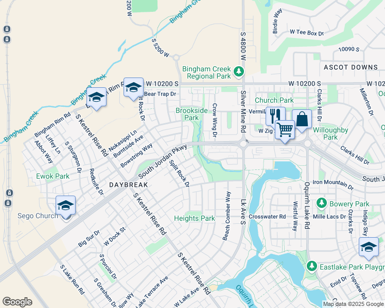 map of restaurants, bars, coffee shops, grocery stores, and more near 4966 Roaring Road in South Jordan