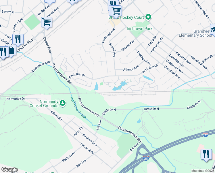 map of restaurants, bars, coffee shops, grocery stores, and more near 41 Kensington Drive in Piscataway
