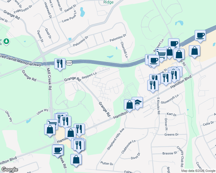 map of restaurants, bars, coffee shops, grocery stores, and more near 1170 Grange Road in Allentown