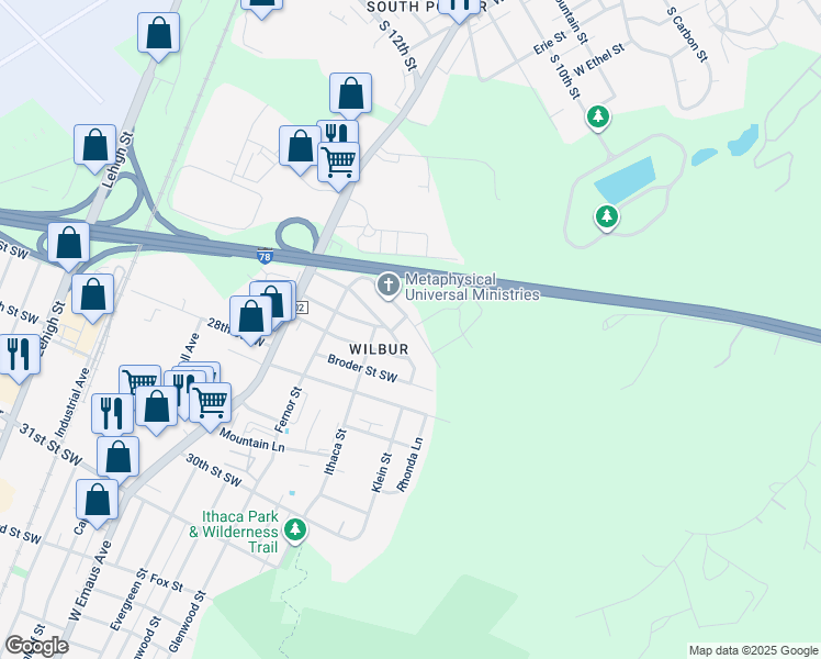 map of restaurants, bars, coffee shops, grocery stores, and more near 2612 Appel Street in Allentown