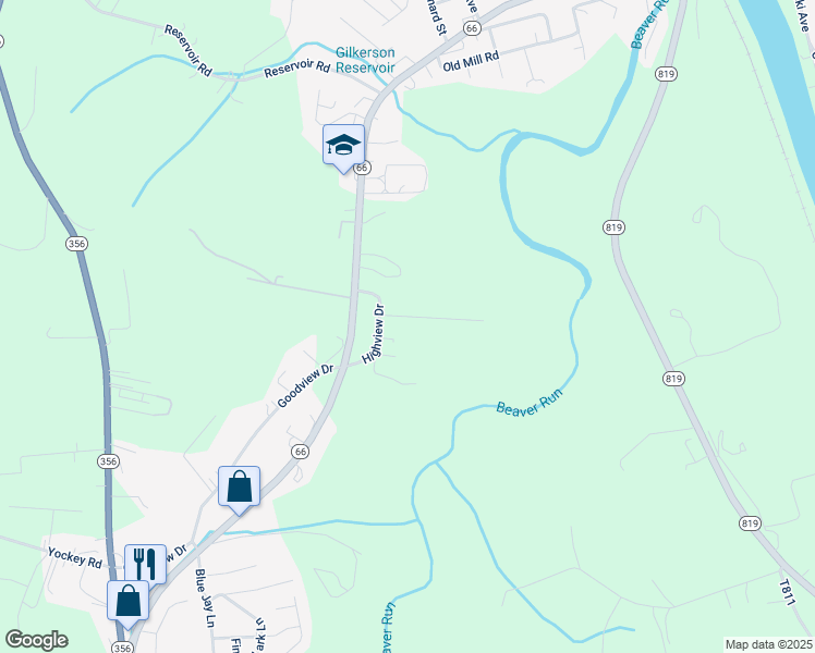 map of restaurants, bars, coffee shops, grocery stores, and more near 104 Ridge Drive in Apollo