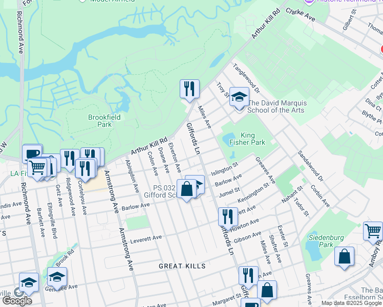 map of restaurants, bars, coffee shops, grocery stores, and more near 185 Gurley Avenue in Staten Island