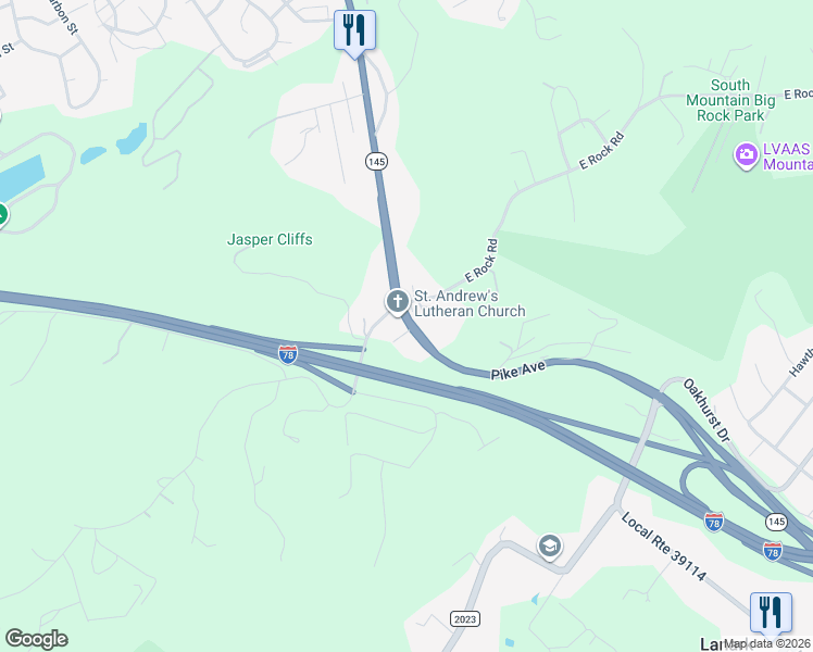 map of restaurants, bars, coffee shops, grocery stores, and more near 2568 Pike Avenue in Coopersburg