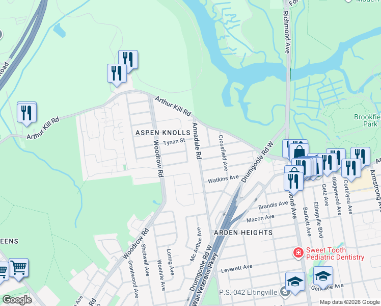 map of restaurants, bars, coffee shops, grocery stores, and more near 23 Kenmore Street in Staten Island