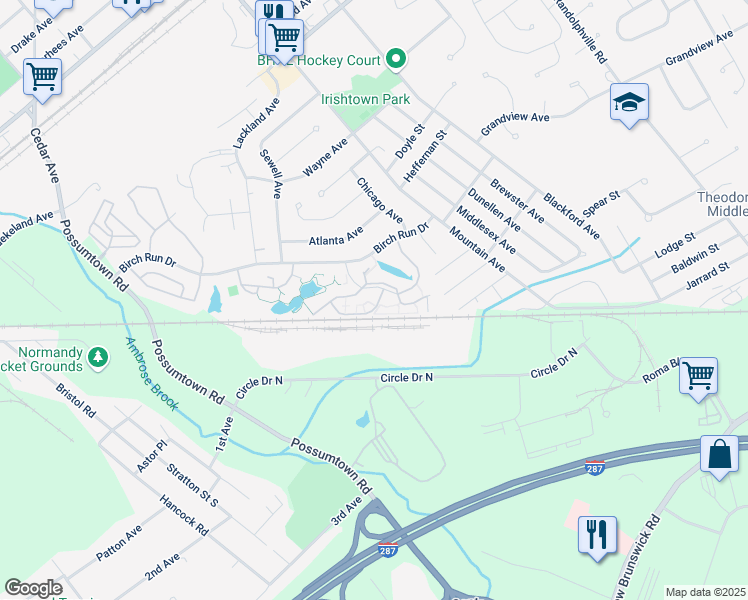 map of restaurants, bars, coffee shops, grocery stores, and more near 197 Bexley Lane in Piscataway