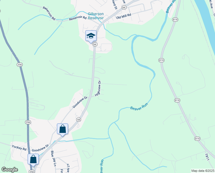 map of restaurants, bars, coffee shops, grocery stores, and more near 104 Ridge Drive in Apollo