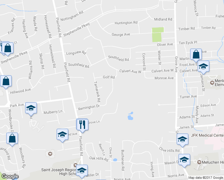 map of restaurants, bars, coffee shops, grocery stores, and more near 32 Remington Drive in Edison
