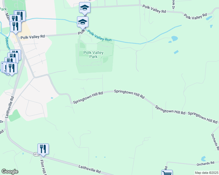 map of restaurants, bars, coffee shops, grocery stores, and more near 2119 Springtown Hill Road in Hellertown