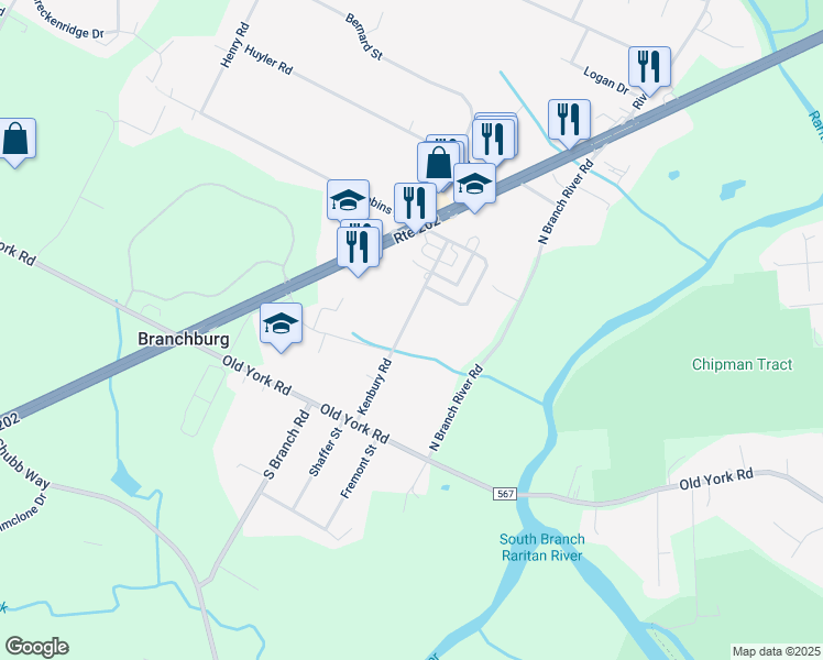 map of restaurants, bars, coffee shops, grocery stores, and more near 27 Kenbury Road in Branchburg