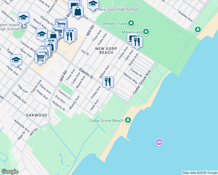 map of restaurants, bars, coffee shops, grocery stores, and more near 190 Hett Avenue in Staten Island
