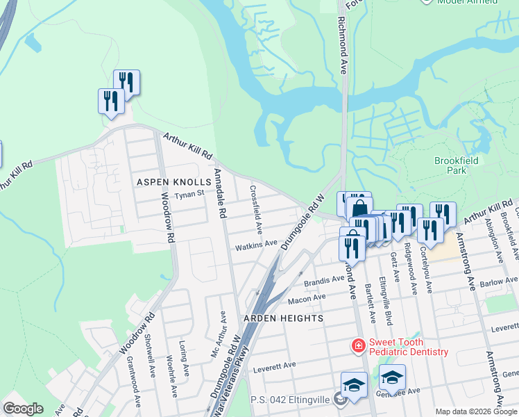 map of restaurants, bars, coffee shops, grocery stores, and more near 71 Ladd Avenue in Staten Island