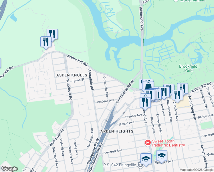 map of restaurants, bars, coffee shops, grocery stores, and more near 71 Ladd Avenue in Staten Island