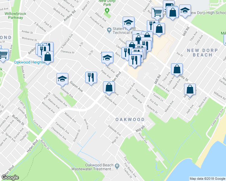 map of restaurants, bars, coffee shops, grocery stores, and more near 210 Medina Street in Staten Island