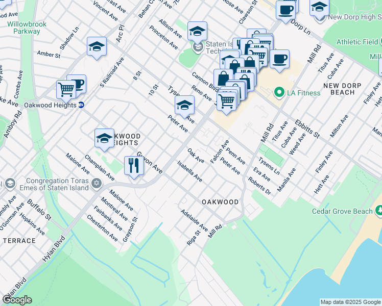 map of restaurants, bars, coffee shops, grocery stores, and more near 332 Medina St in Staten Island