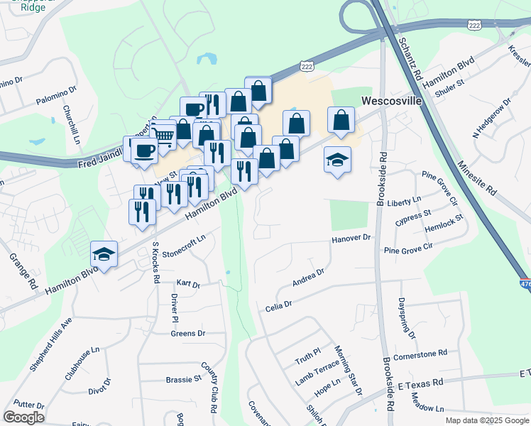 map of restaurants, bars, coffee shops, grocery stores, and more near 991 Village Round in Allentown