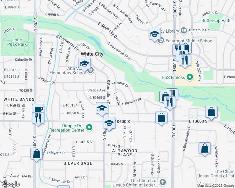 map of restaurants, bars, coffee shops, grocery stores, and more near 10443 Violet Drive in Sandy