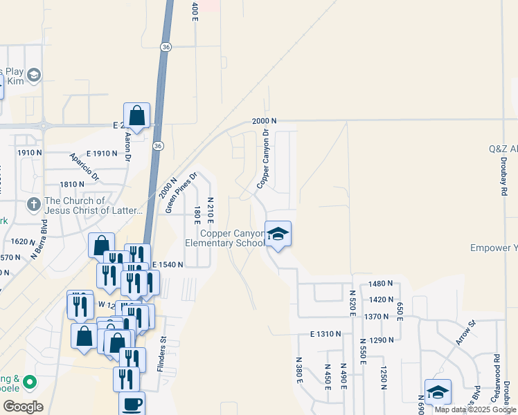 map of restaurants, bars, coffee shops, grocery stores, and more near 1737 Broadway Avenue in Tooele