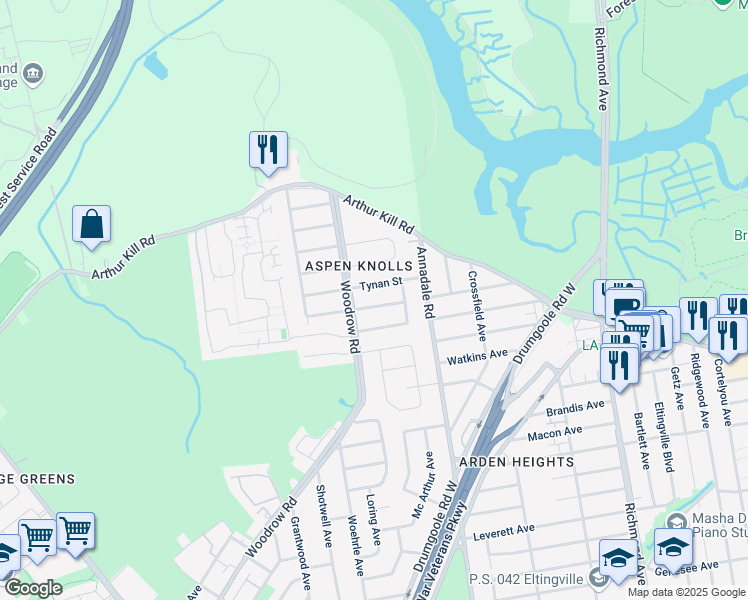 map of restaurants, bars, coffee shops, grocery stores, and more near 35 Dierauf Street in Staten Island
