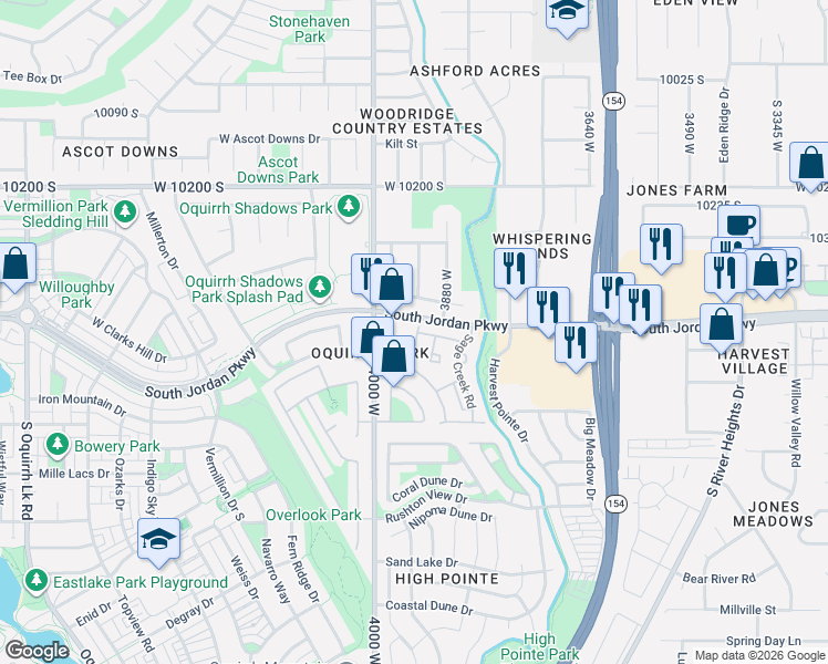map of restaurants, bars, coffee shops, grocery stores, and more near 3952 Sage Blossom Way in South Jordan