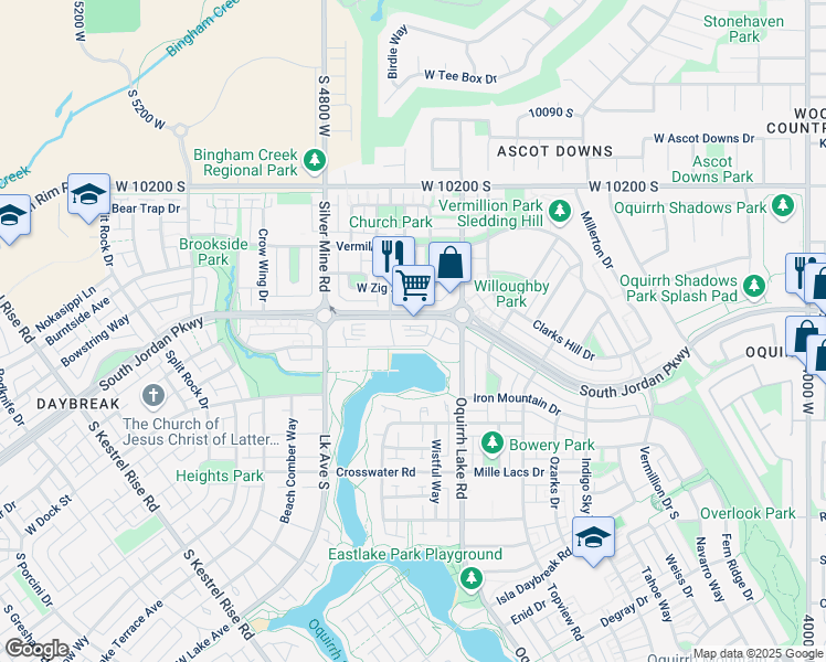 map of restaurants, bars, coffee shops, grocery stores, and more near 4679 South Jordan Parkway in South Jordan