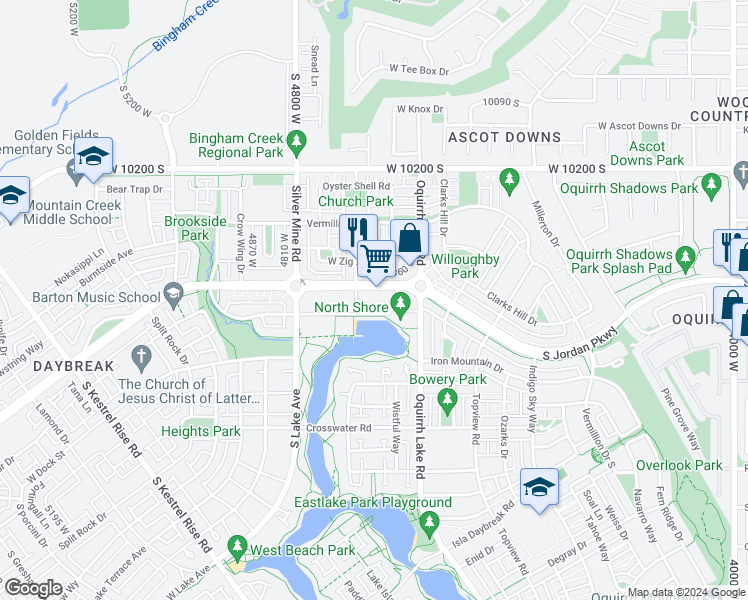 map of restaurants, bars, coffee shops, grocery stores, and more near 4679 South Jordan Parkway in South Jordan